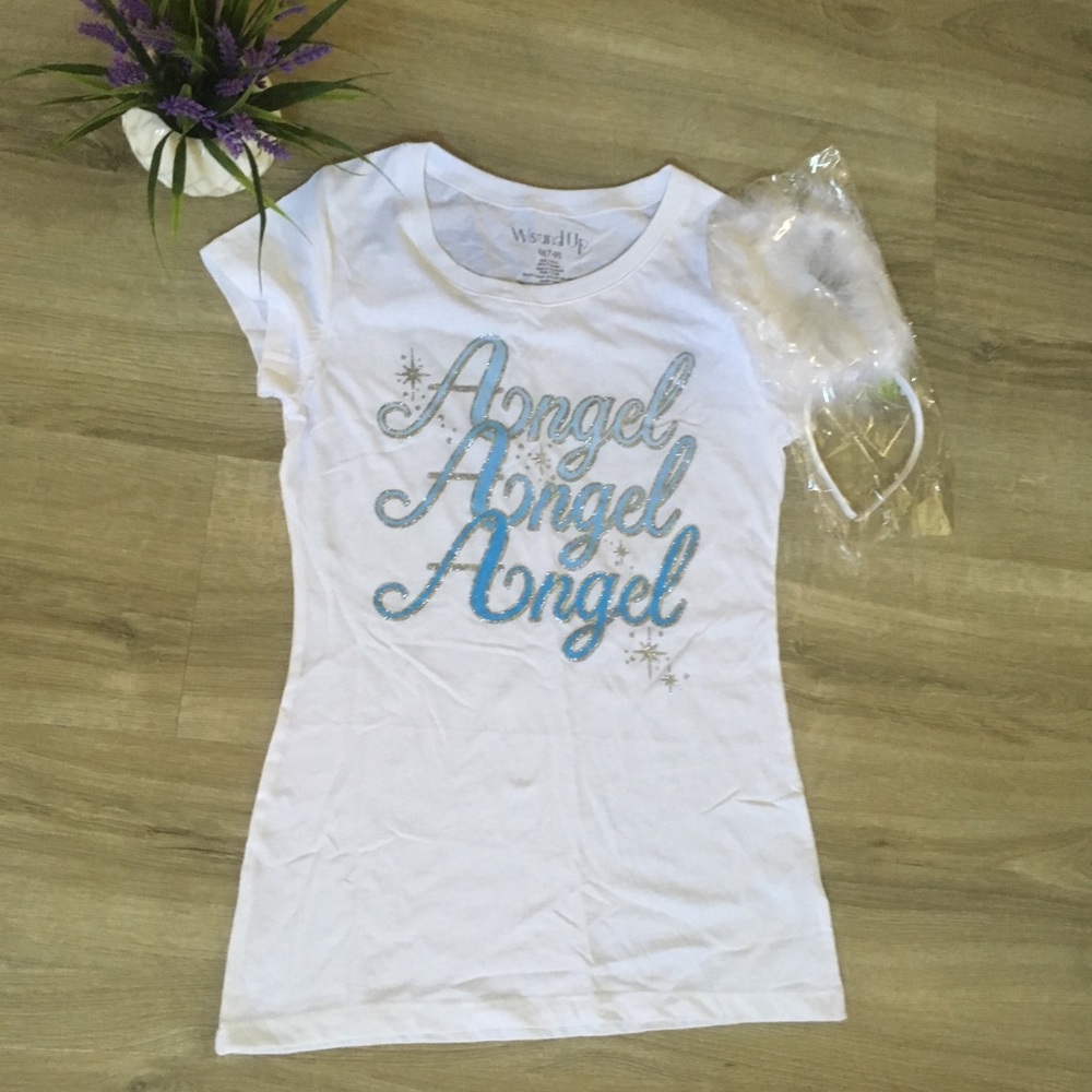 Sale! Halloween angel wings tee shirt  halo medium